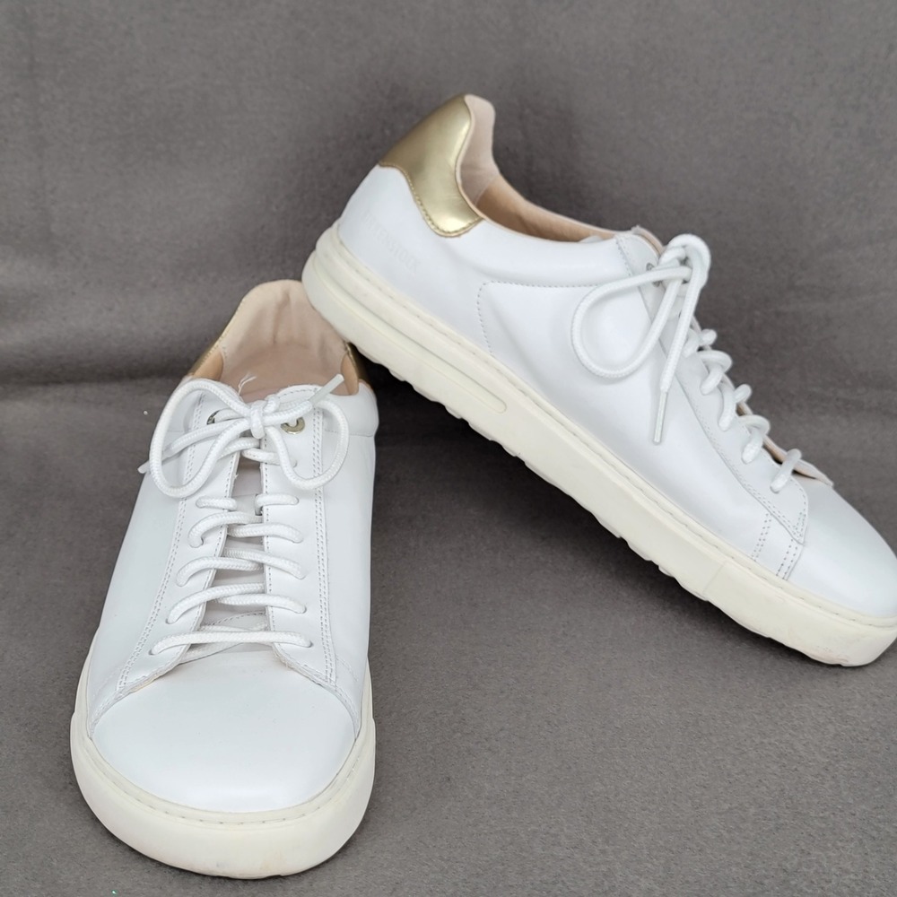 Birkenstock Bend Low White Leather Metallic Gold Sneakers Womens 11 Mens 9 EU 42